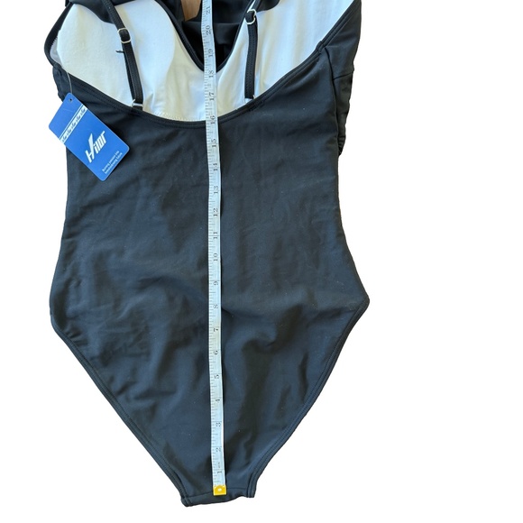 NWT Hilor Black One-Piece Swimsuit Size L Ruched Ruffle Tummy Control Swimwear - Picture 5 of 9